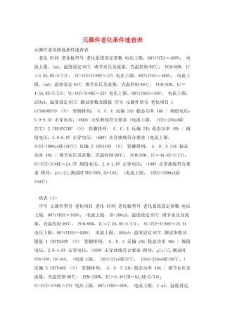 元器件老化条件速查表
