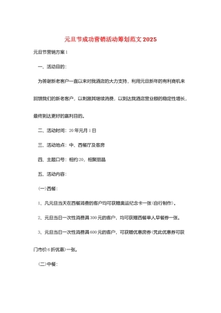 元旦节成功营销活动策划范文2025