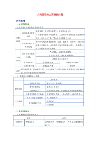 高中地理 第二章 自然资源保护 人类面临的主要资源问题学案 湘教版选修6-湘教版高二选修6地理学案