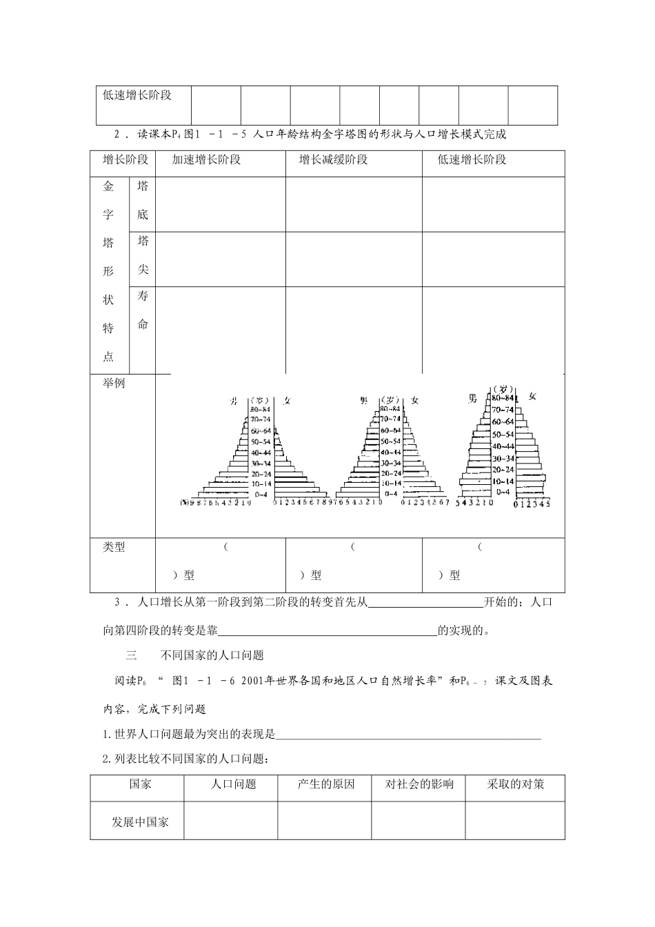 高中地理：1.1《人口增长与人口问题》学案（鲁教版必修2）_第2页