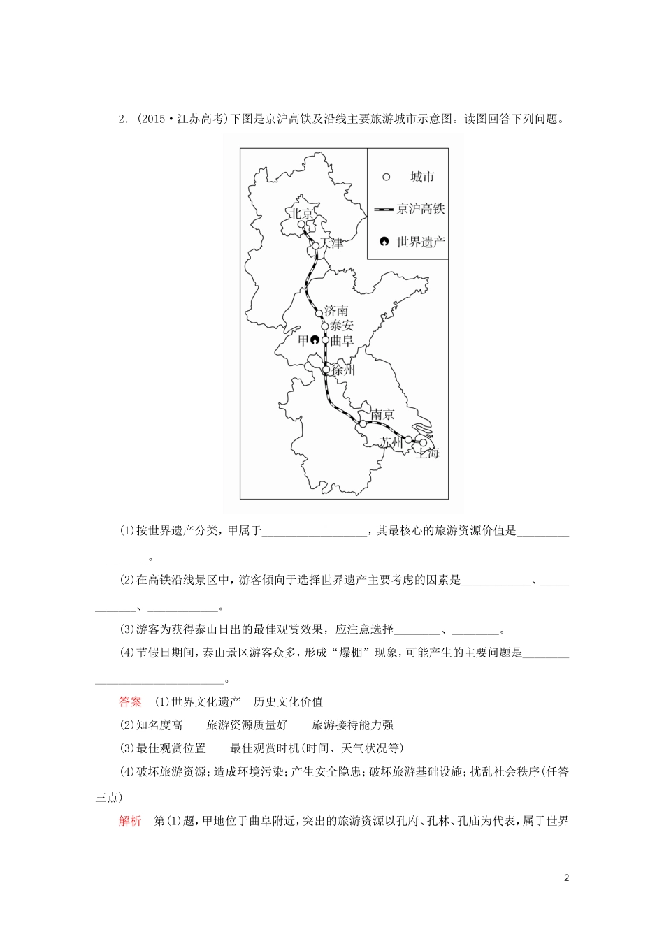 高中地理 第五章 做一个合格的现代游客 章末整合教学案 新人教版选修3-新人教版高二选修3地理教学案_第2页