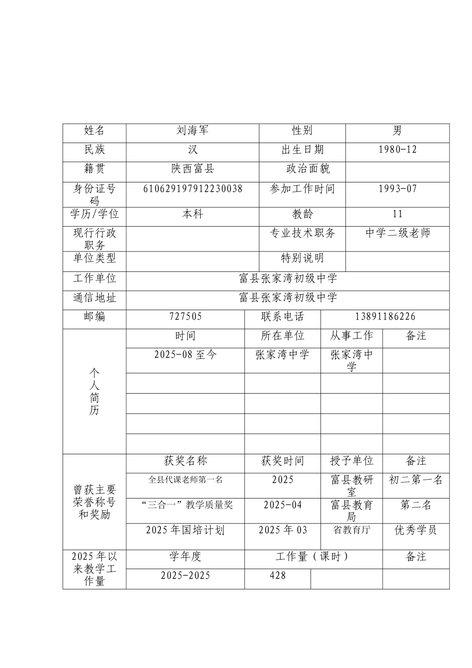 先进教师模范班主任推荐表lc_第2页