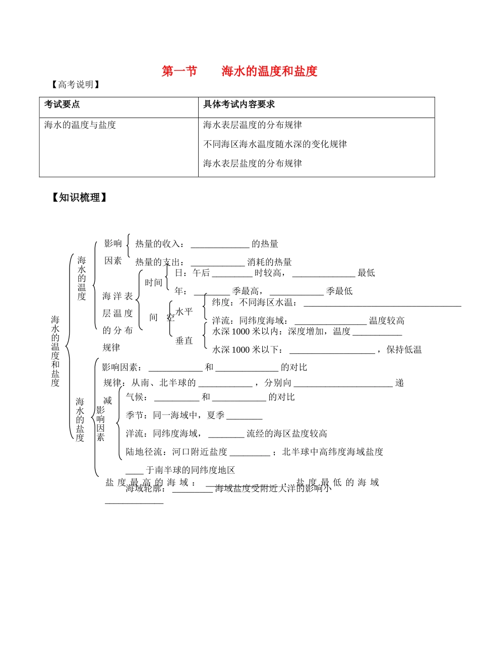 高中地理 第三章第一节 海水的温度和盐度精编学案 新人教版选修2_第1页