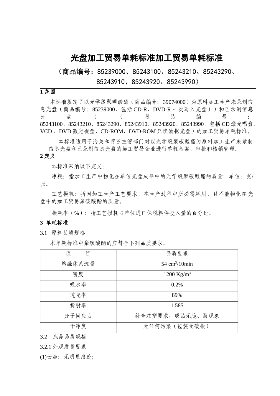 光盘加工贸易单耗标准加工贸易单耗标准_第1页