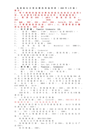 免疫组化分型诊断抗体选用表