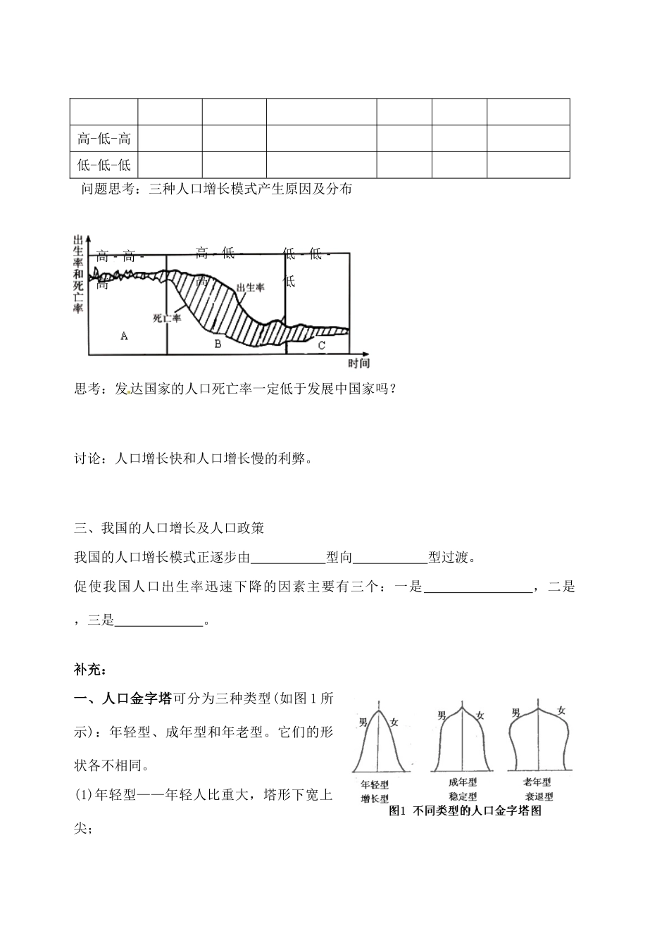 高中地理《第一章 第1节 人口增长模式》学案 湘教版必修2_第2页