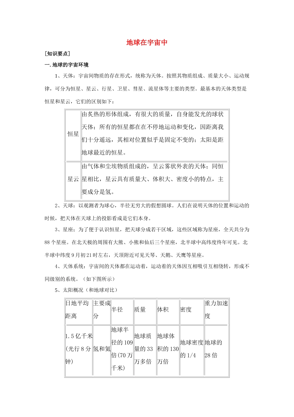 高中地理《地球在宇宙中》文字素材6 中图版必修1_第1页