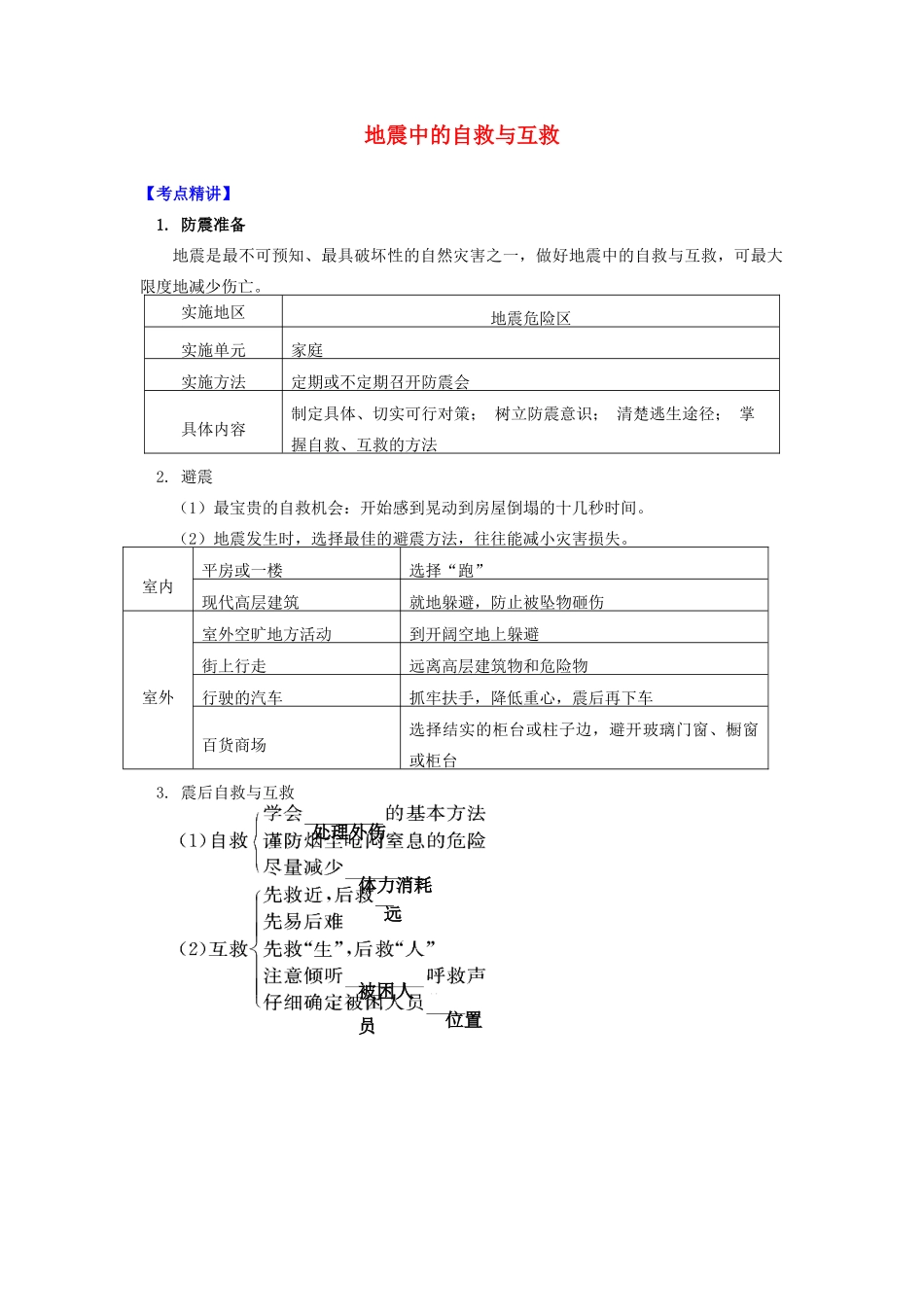 高中地理 第四章 防灾与减灾 地震中的自救与互救学案 湘教版选修5-湘教版高二选修5地理学案_第1页