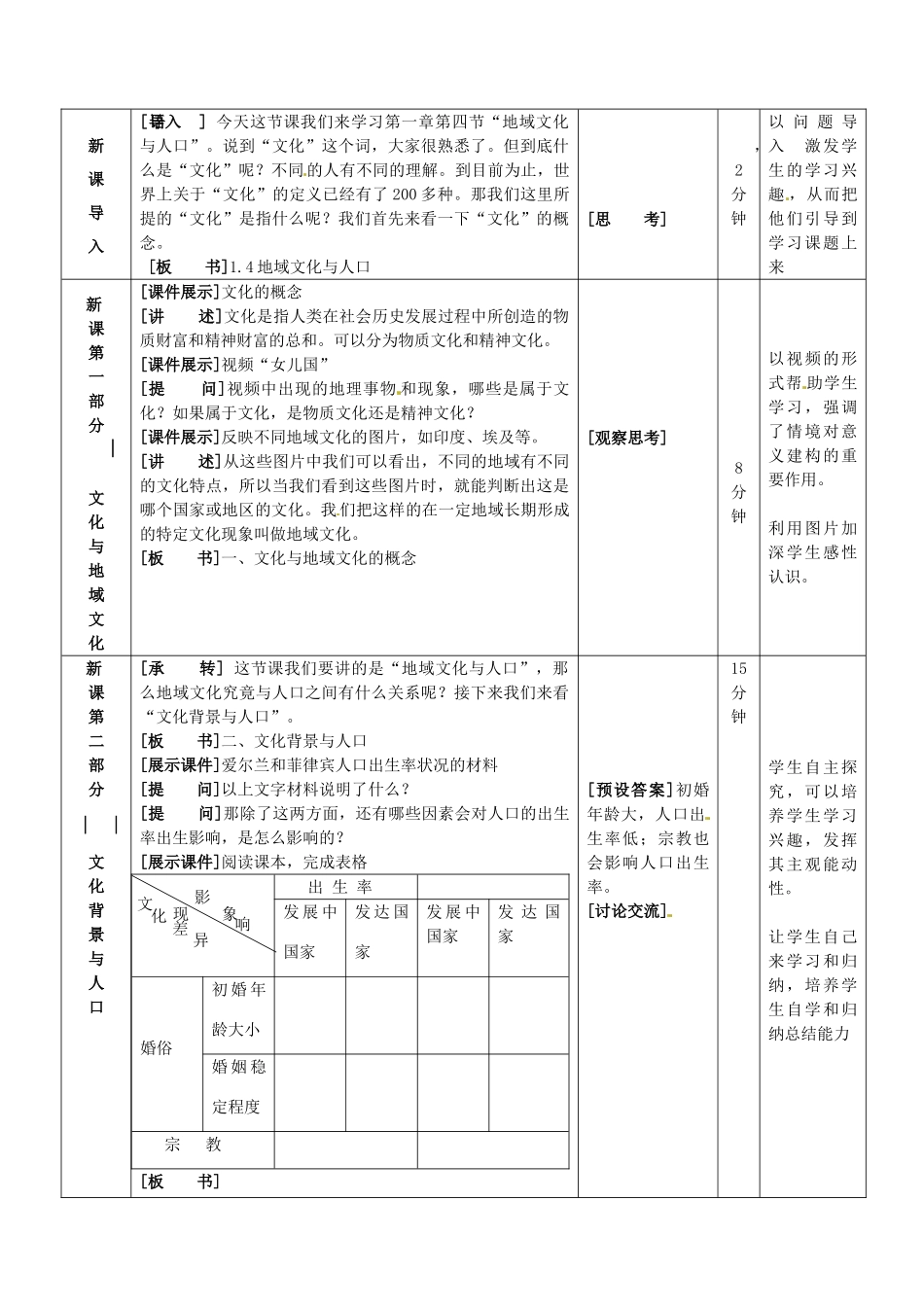 高中地理《第一章 第4节 地域文化与人口》导学案 湘教版必修2_第2页