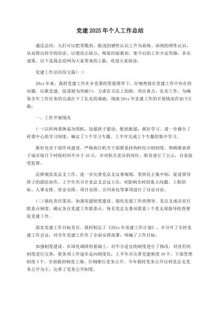 党建2025年个人工作总结