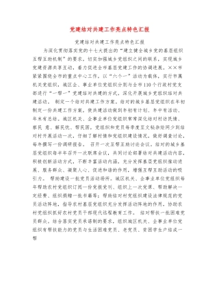 党建结对共建工作亮点特色汇报