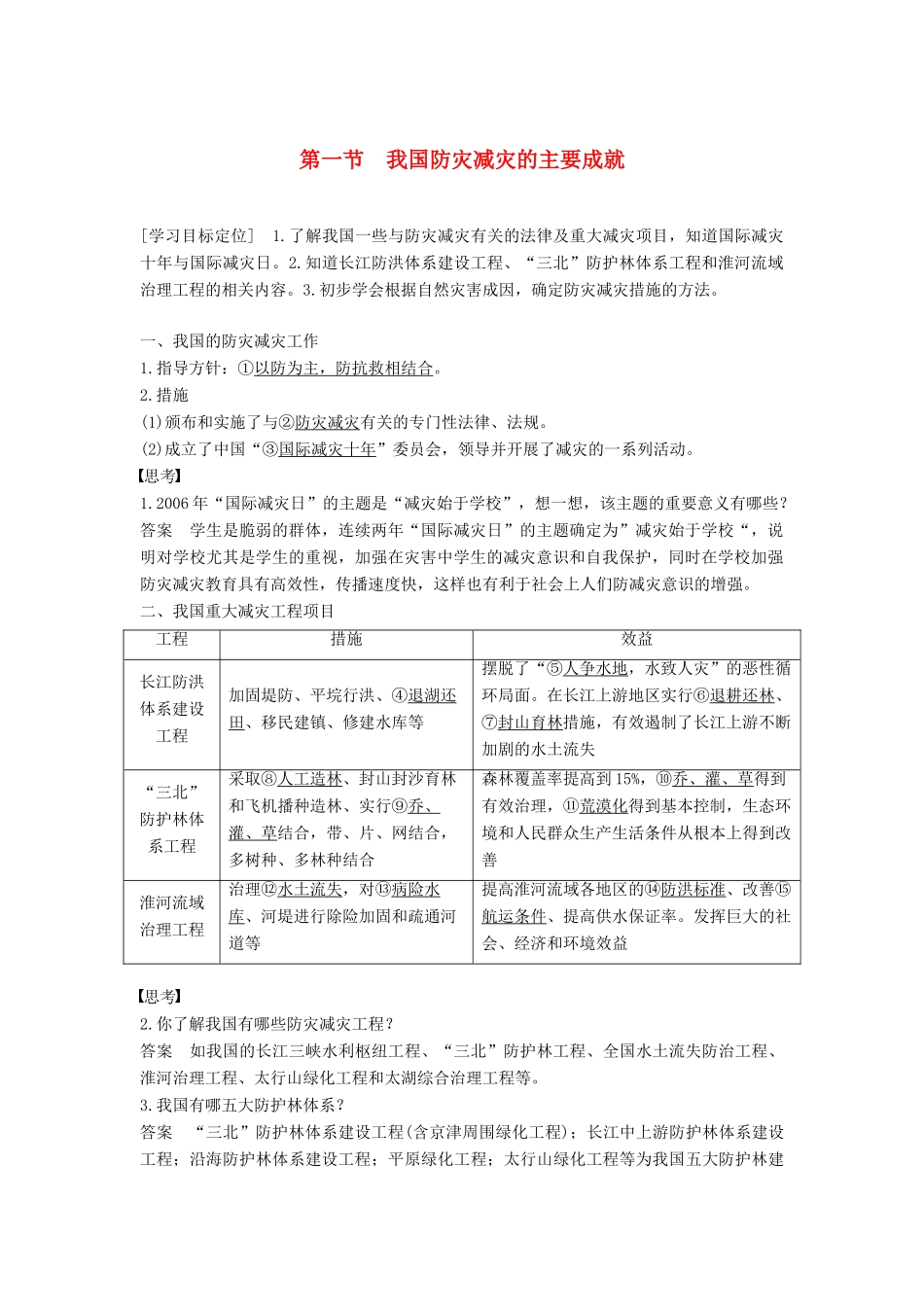 高中地理 第四章 防灾与减灾 第一节 我国防灾减灾的主要成就学案 湘教版选修5-湘教版高二选修5地理学案_第1页