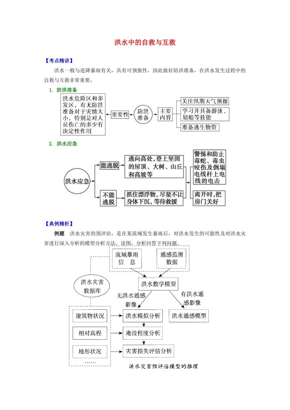 高中地理 第四章 防灾与减灾 洪水中的自救与互救学案 湘教版选修5-湘教版高二选修5地理学案_第1页