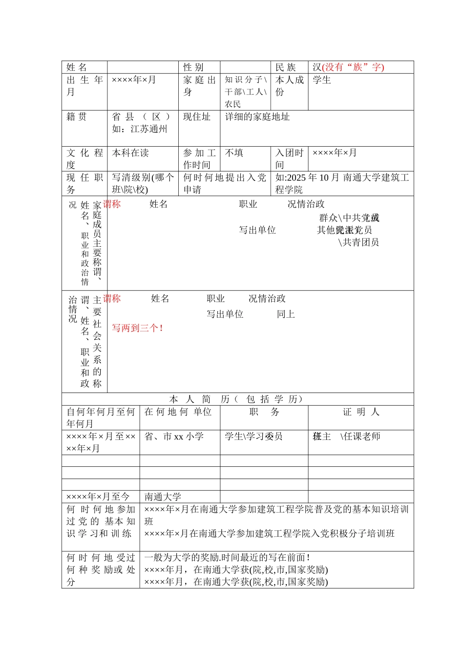 入党积极分子考察表模板_第1页