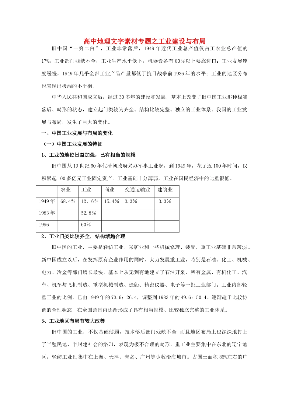 高中地理《工业建设与布局》文字素材_第1页