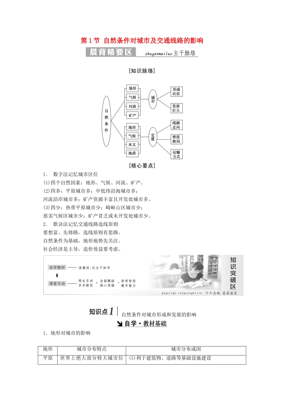 高中地理 第四章 自然环境对人类活动的影响 第1节 自然条件对城市及交通线路的影响教学案 中图版必修1-中图版高一必修1地理教学案_第1页