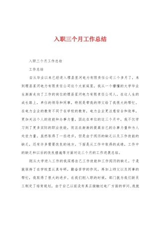 入职三个月工作总结