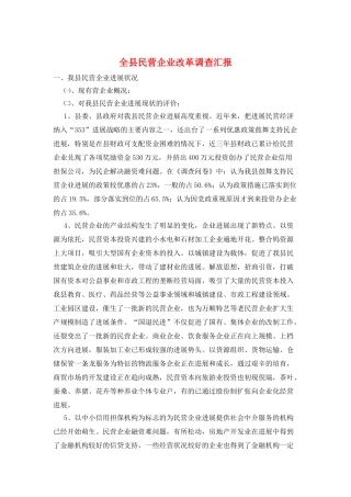 全县民营企业改革调查汇报