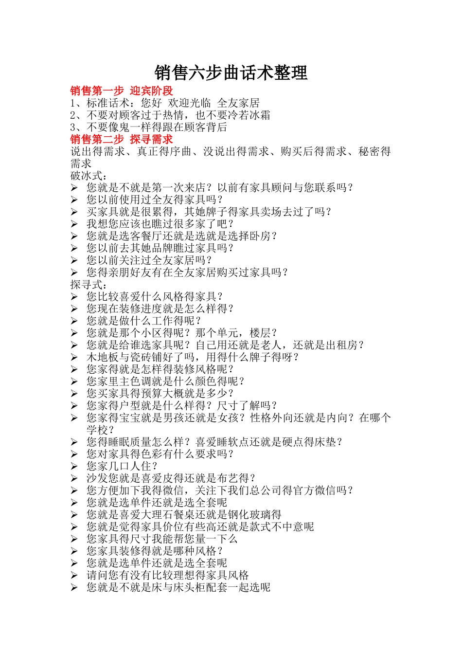 全友家居全套销售话术整理_第1页