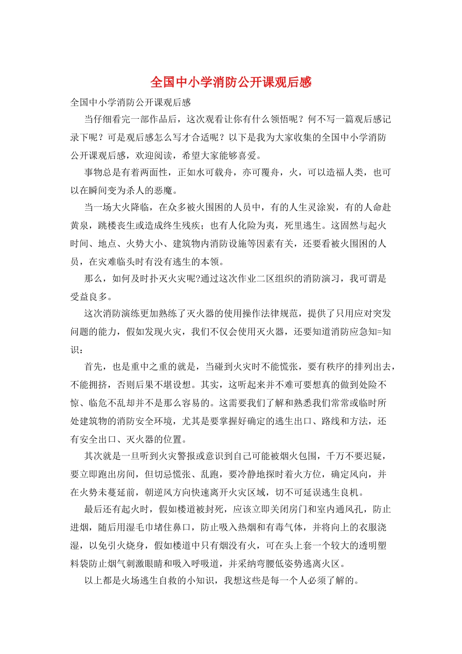 全国中小学消防公开课观后感_第1页