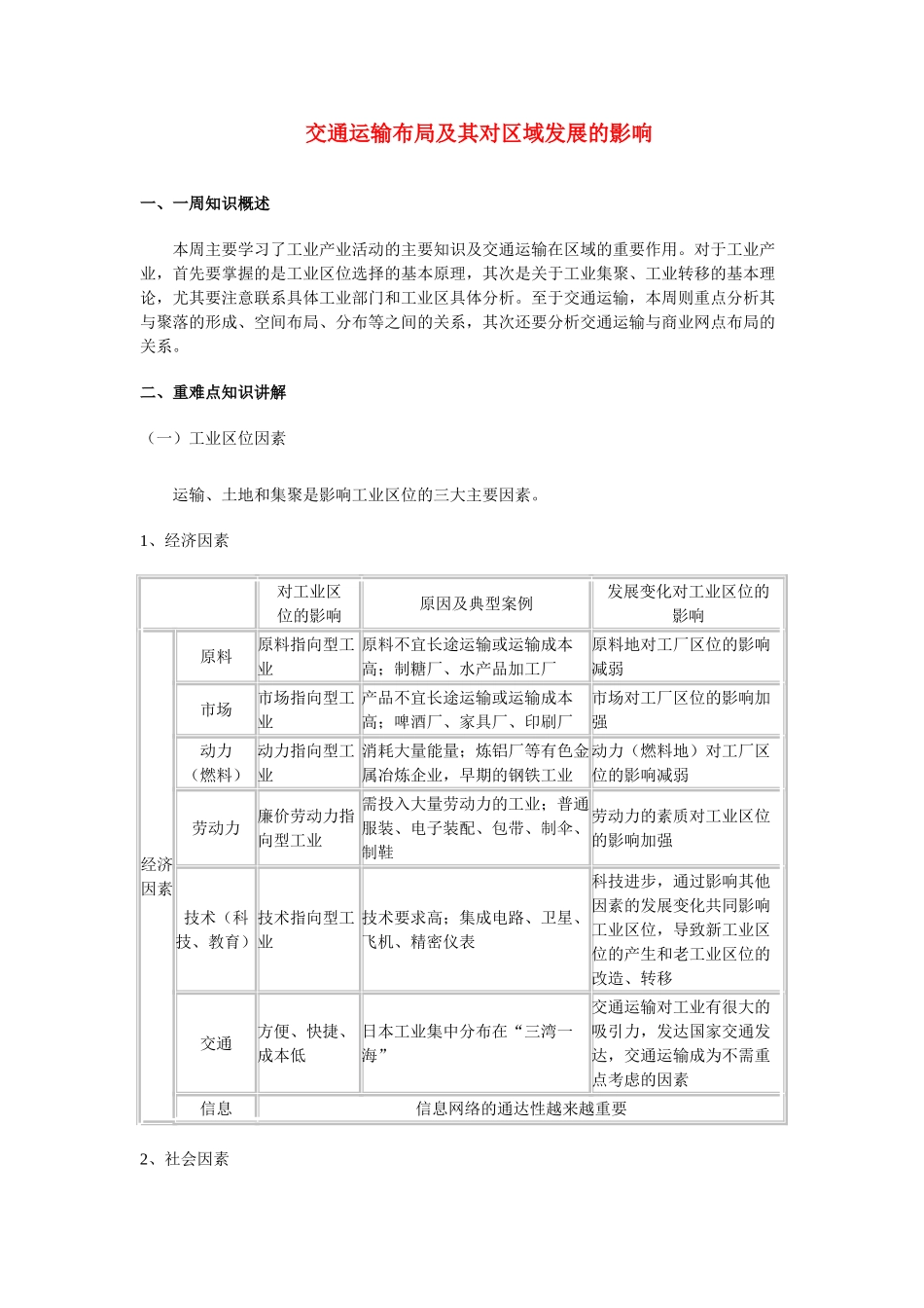 高中地理《交通运输布局及其对区域发展的影响》学案3 湘教版必修2_第1页