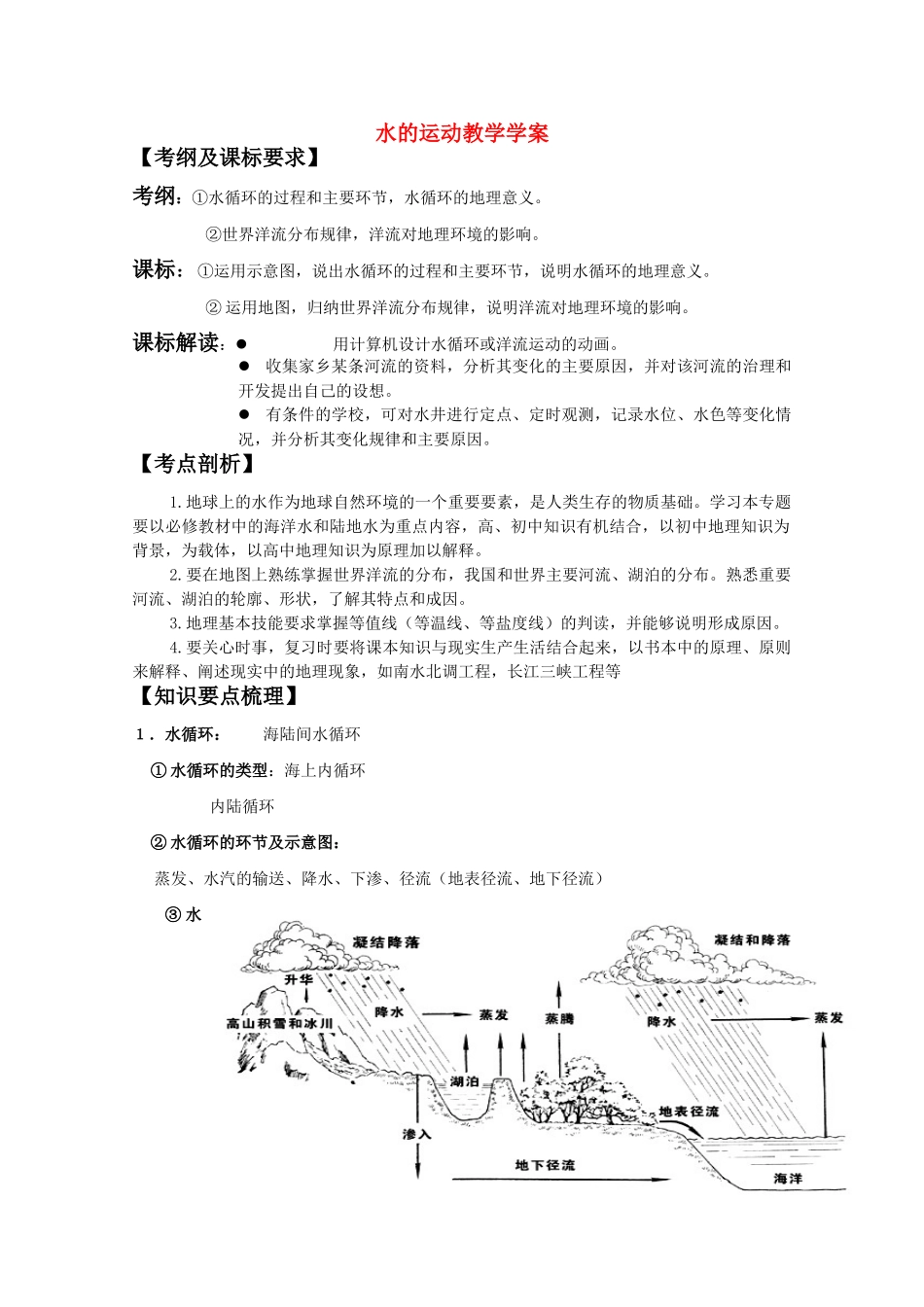 高中地理《水的运动》学案（6） 中图版必修1_第1页