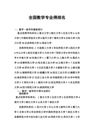 全国数学专业学校的排名