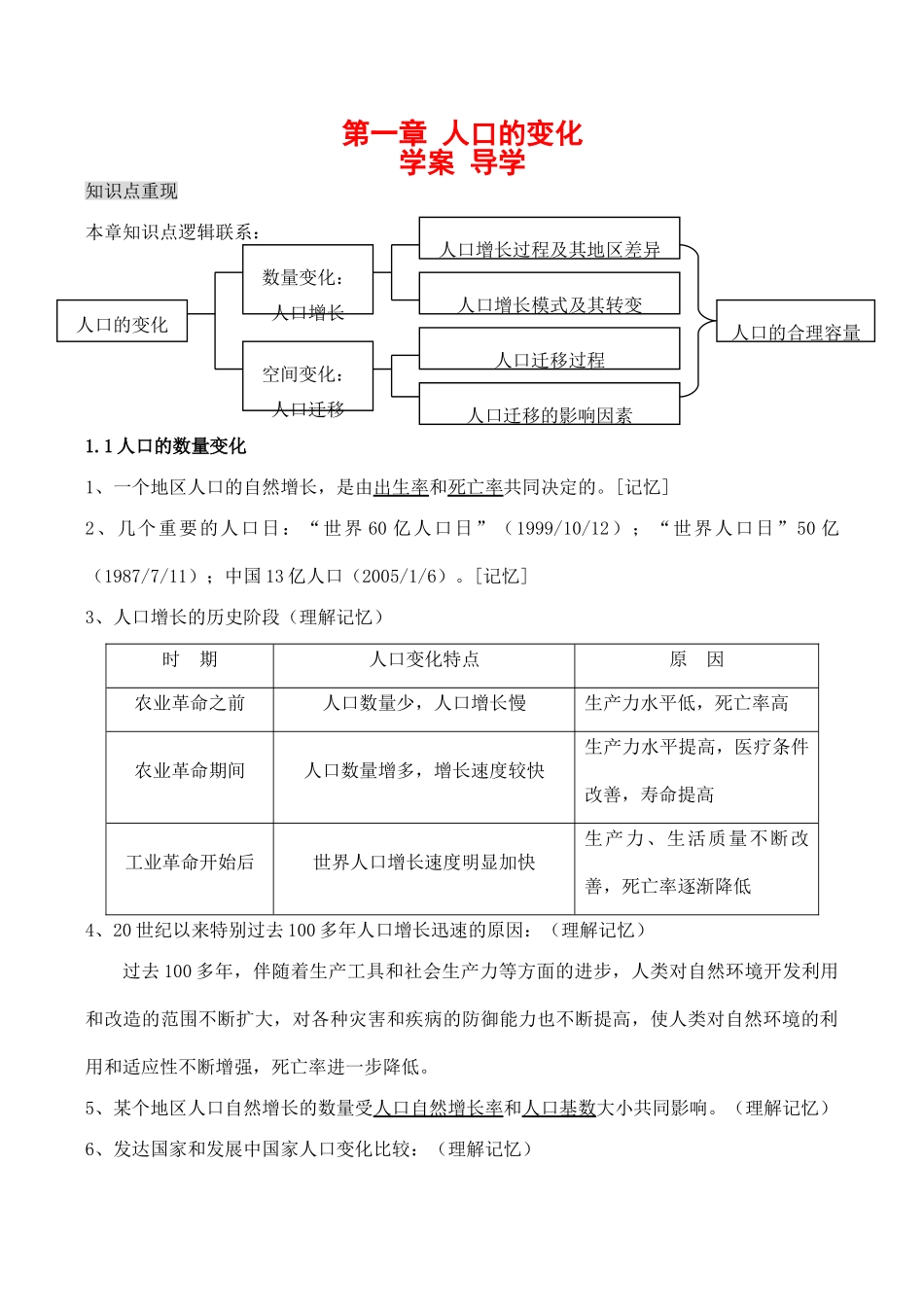 高中地理第一章 人口的变化（学案）人教版必修二_第1页