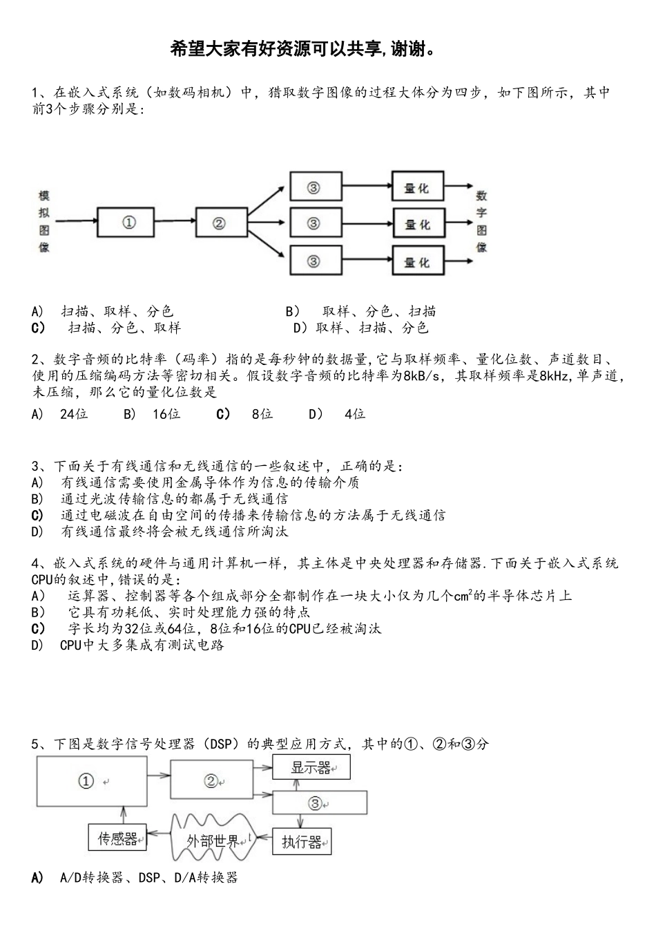 全国计算机等级考试三嵌入式系统开发技术题库第9套_第1页