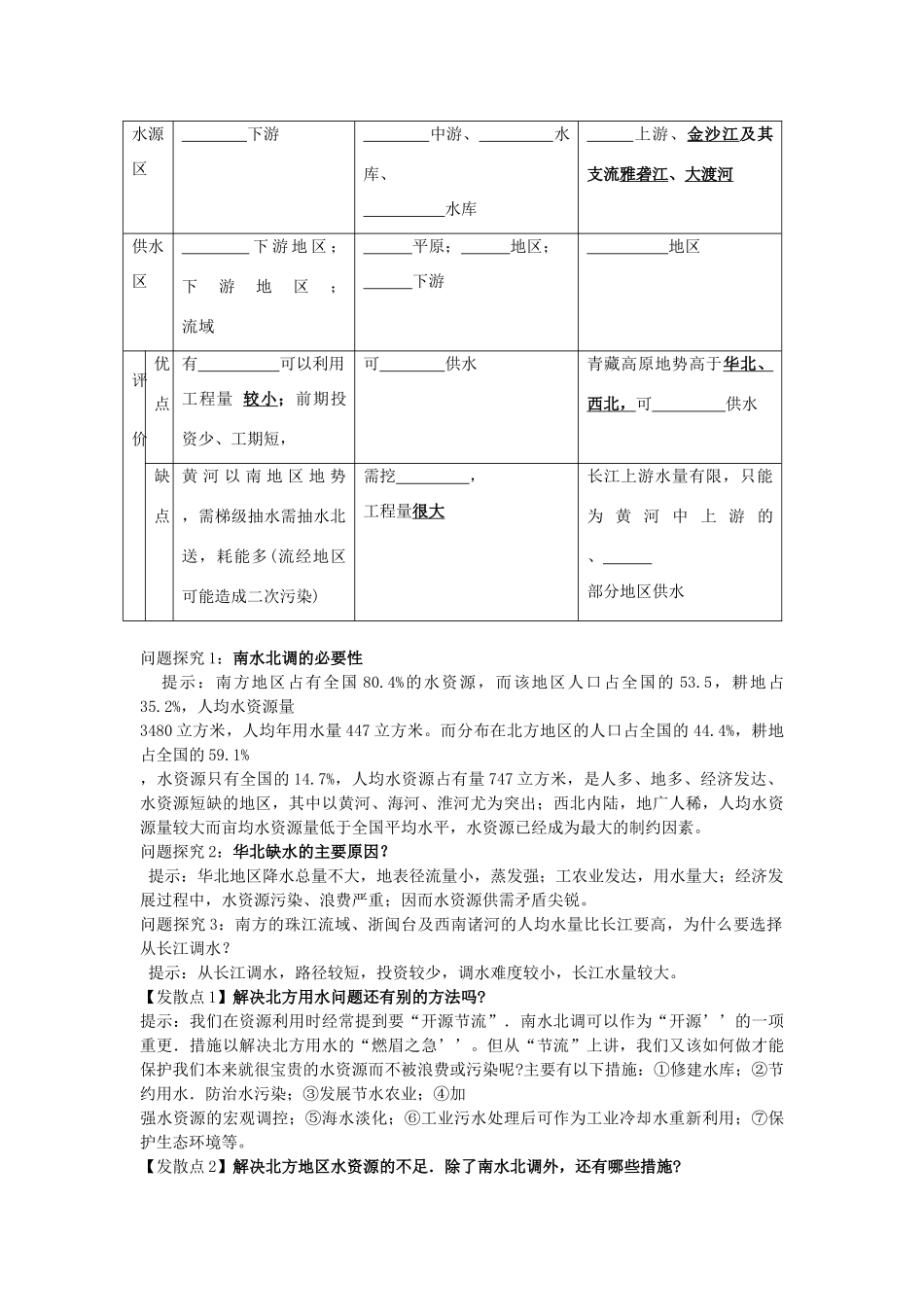 高中地理 资源的跨区域调配—以南水北调为例学案 鲁教版必修3_第2页