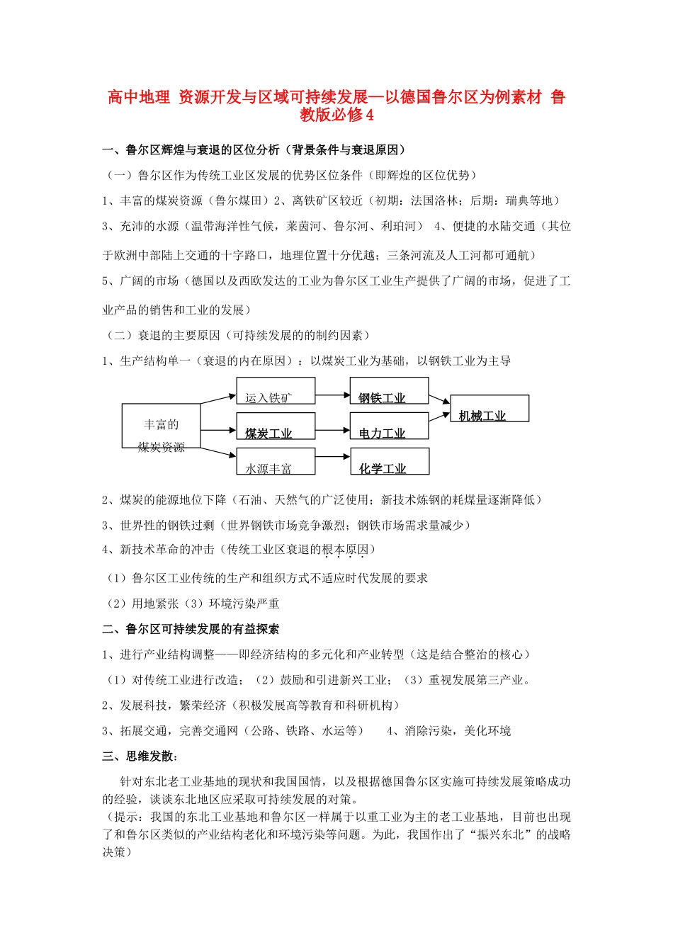 高中地理 资源开发与区域可持续发展—以德国鲁尔区为例素材 鲁教版必修3_第1页