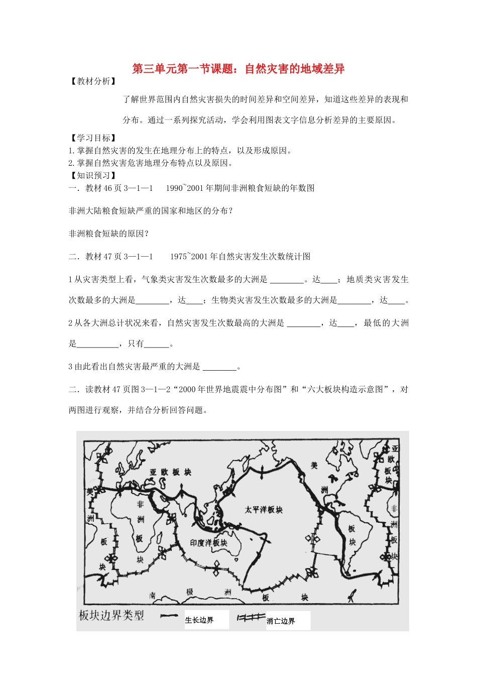 高中地理《自然灾害》自然灾害的地域差异教学案一体化 鲁教版选修_第1页