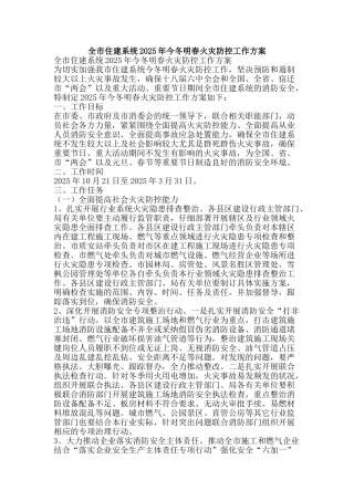 全市住建系统2025年今冬明春火灾防控工作方案