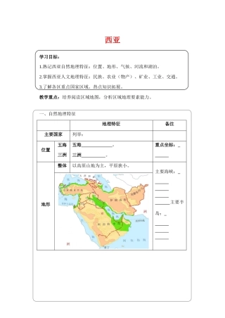 高中地理精品区域地理学案：西亚 全国通用