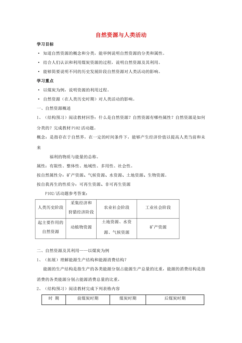 高中地理《自然资源与人类活动》学案3 湘教版必修1_第1页