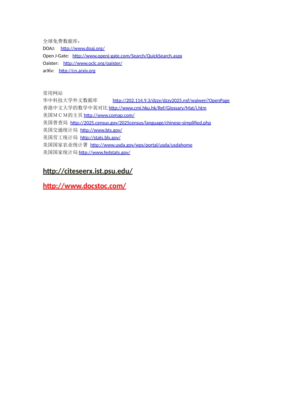 全球免费数据库及常用网站整理_第1页