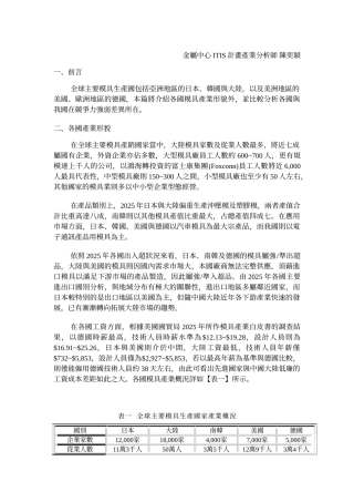 全球主要模具市场发展概况