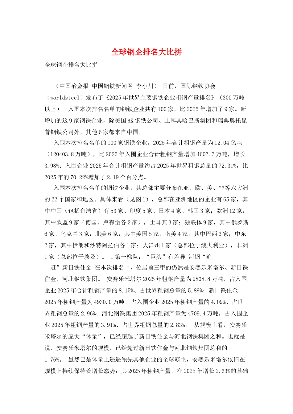 全球钢企排名大比拼_第1页