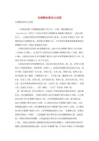 全球钢企排名大比拼
