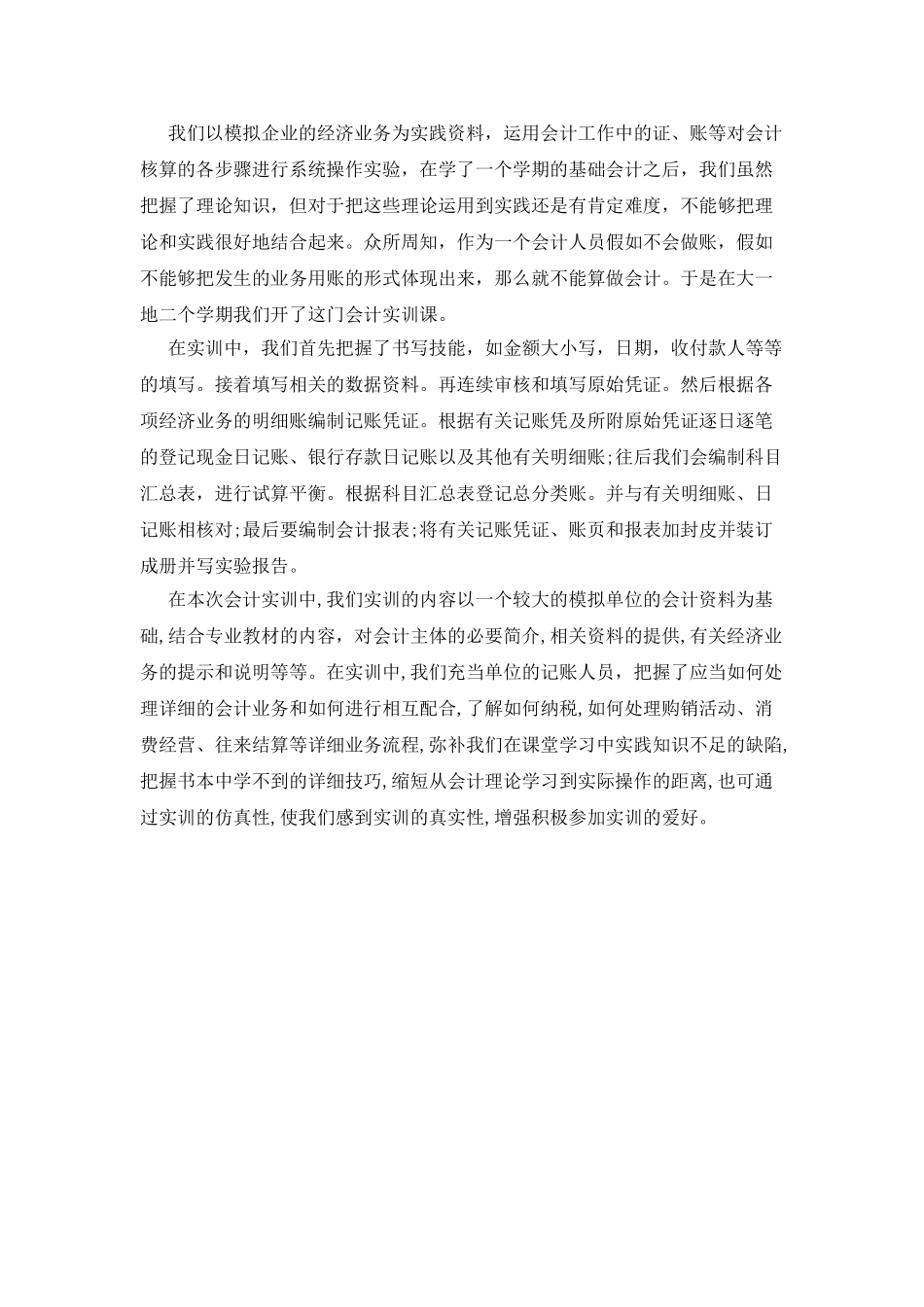 全网最新会计实践报告例文字_第2页