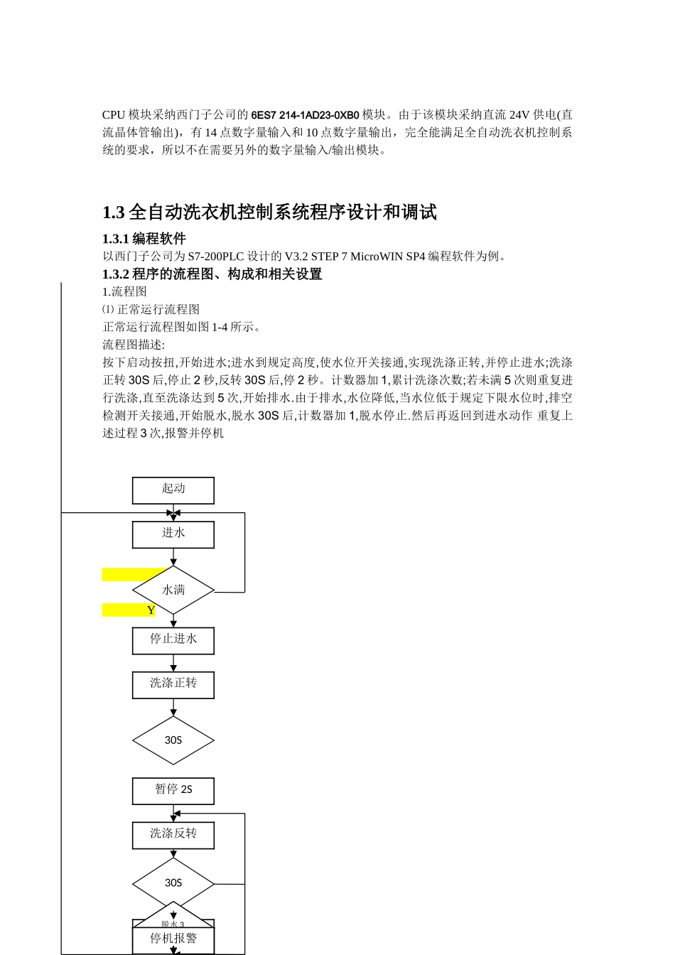 全自动洗衣机PLC控制系统实训报告_第3页