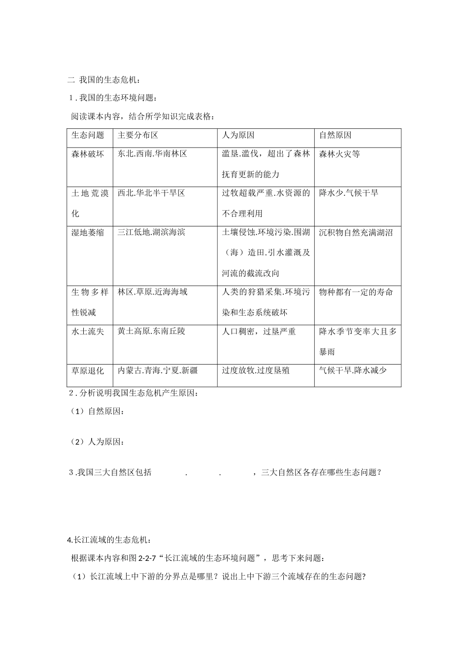 高中地理：2.2《生态问题及其表现》学案（鲁教版选修6）_第2页