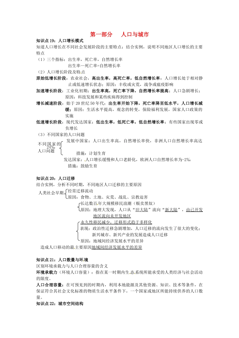 高中地理会考考点解析 人口与城市素材 鲁教版-鲁教版高中全册地理素材_第1页