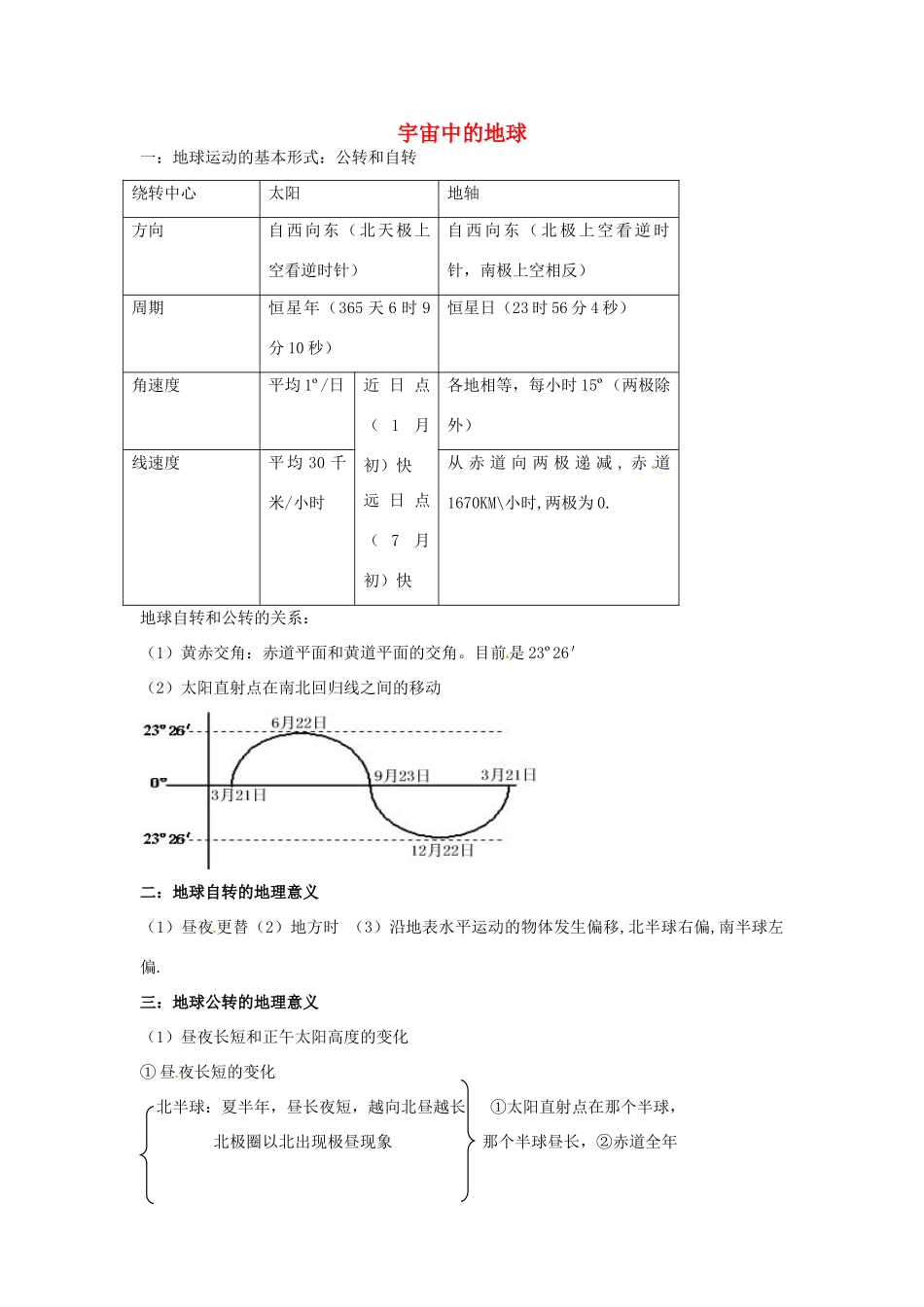 高中地理会考知识点详解 宇宙中的地球素材 鲁教版-鲁教版高中全册地理素材_第1页