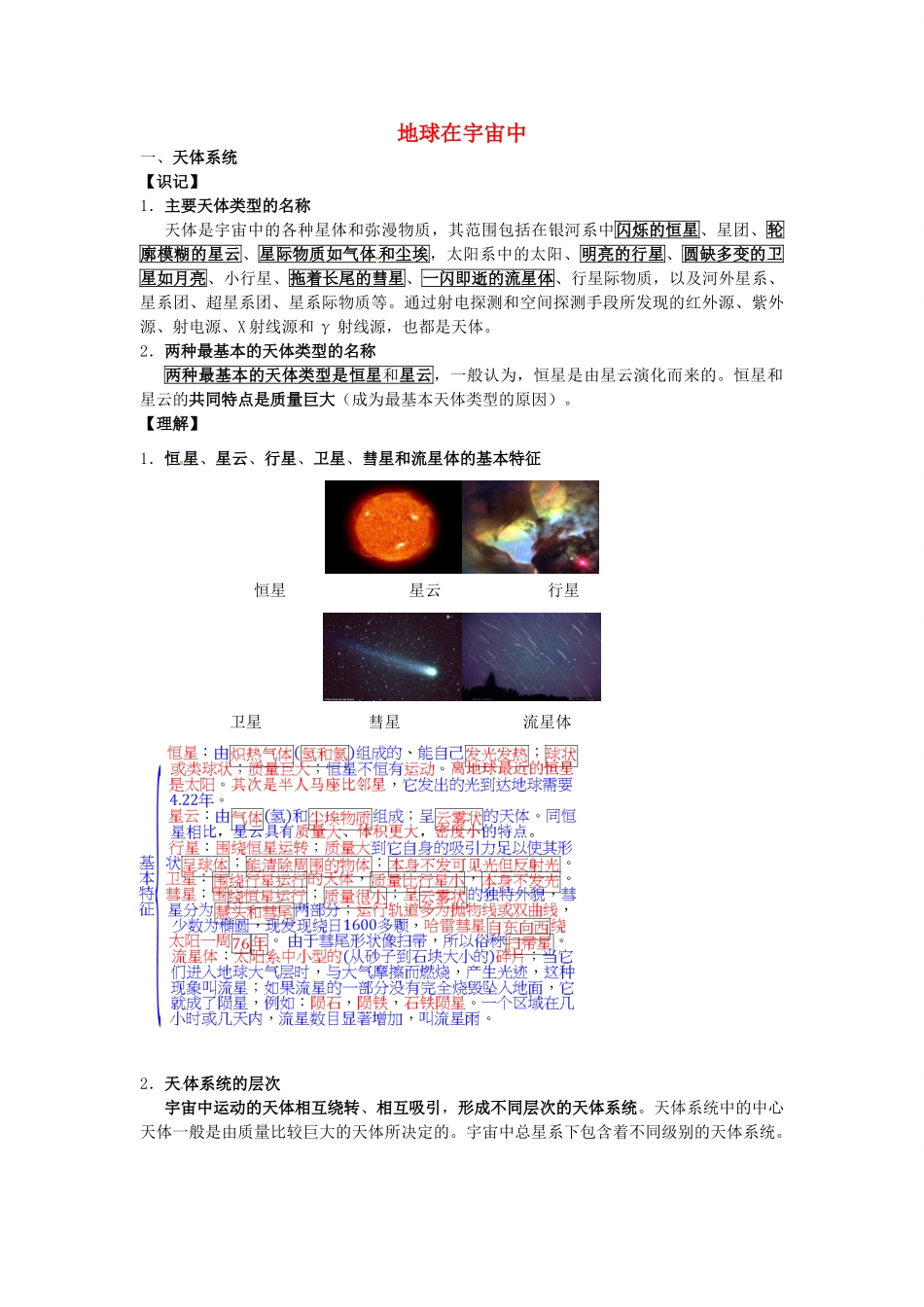 高中地理会考总复习 地球在宇宙中素材 鲁教版-鲁教版高中全册地理素材_第1页