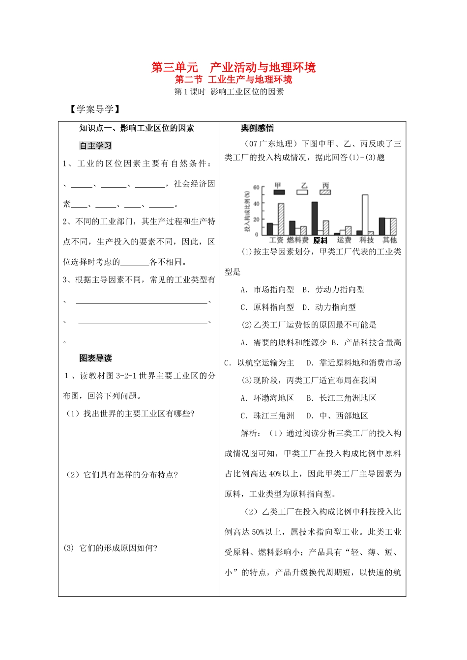 高中地理3.2.1工业生产与地理环境导学案鲁教版必修二_第1页