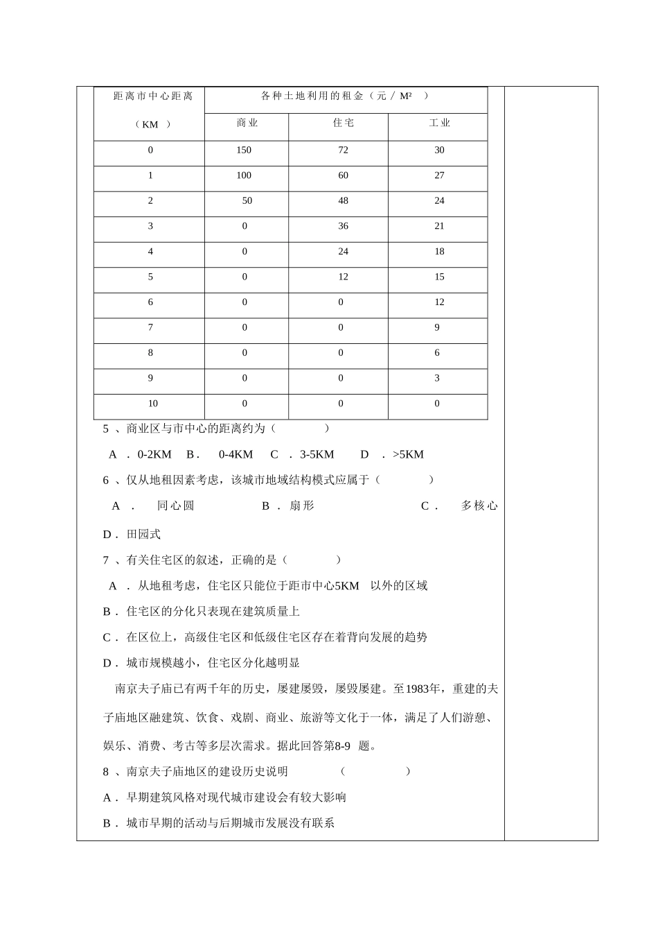 高中地理：2.3《城市空间结构》复习学案（鲁教版必修2）_第2页