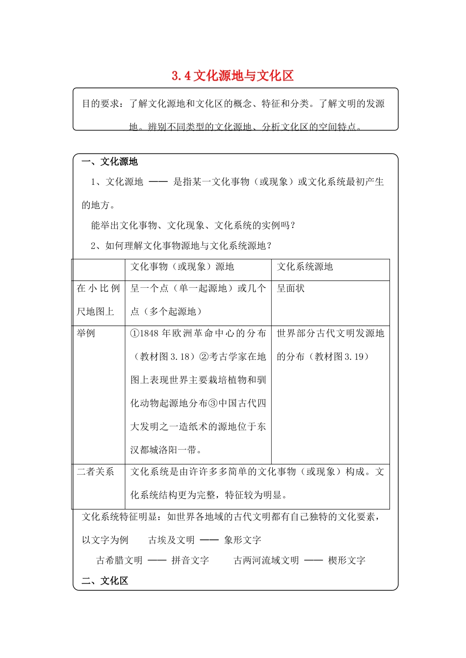 高中地理3.4《文化源地与文化区》学案（1）（旧人教版选修1）_第1页