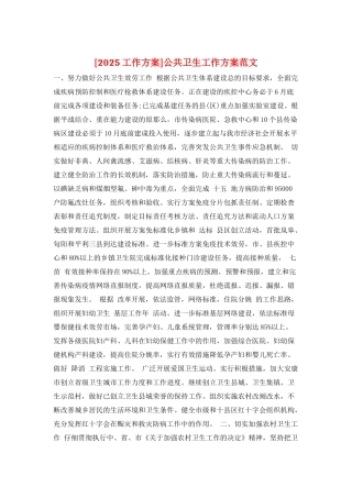 公共卫生工作计划范文