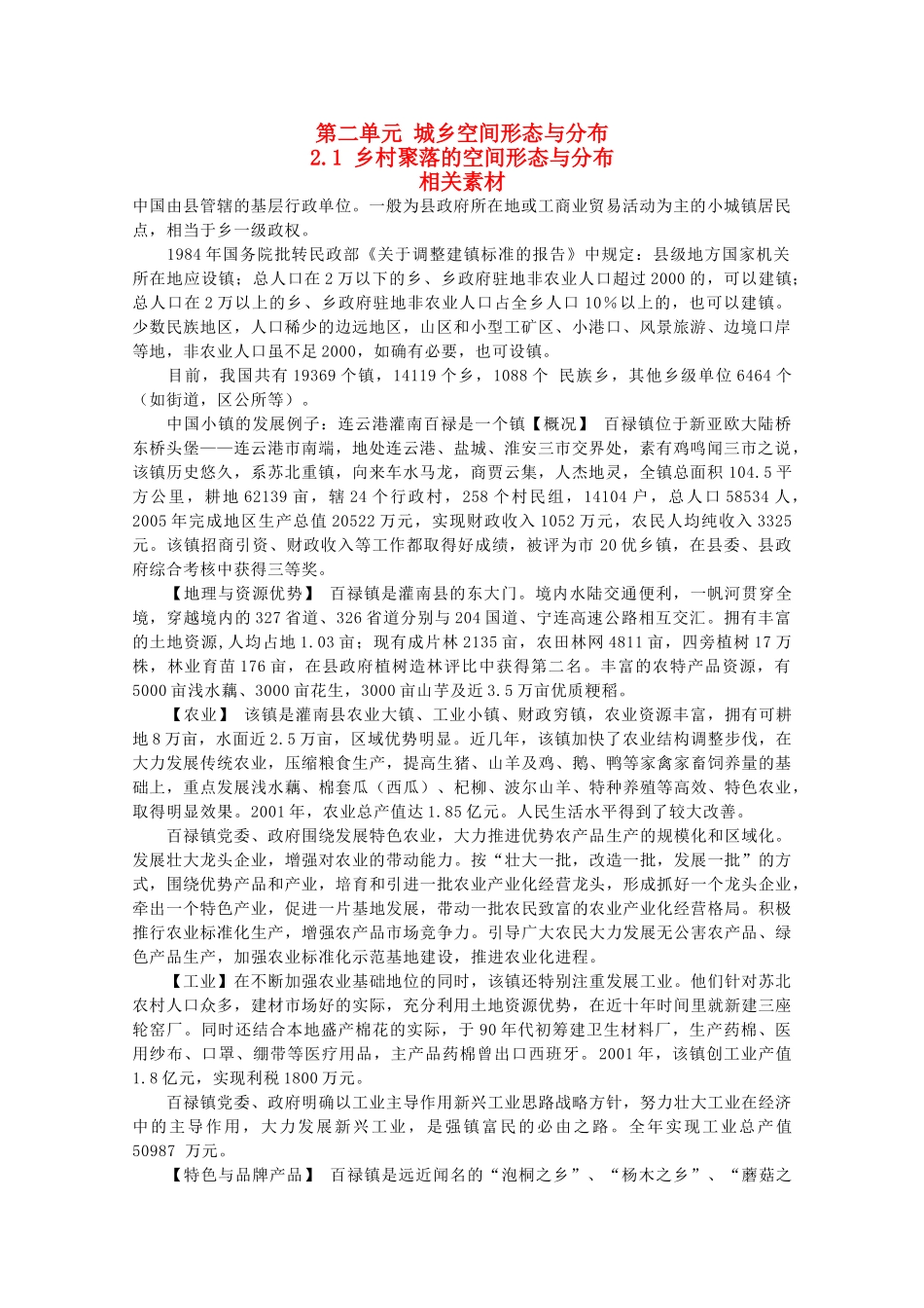 高中地理《乡村聚落的空间形态与分布》素材1 鲁教版选修4_第1页